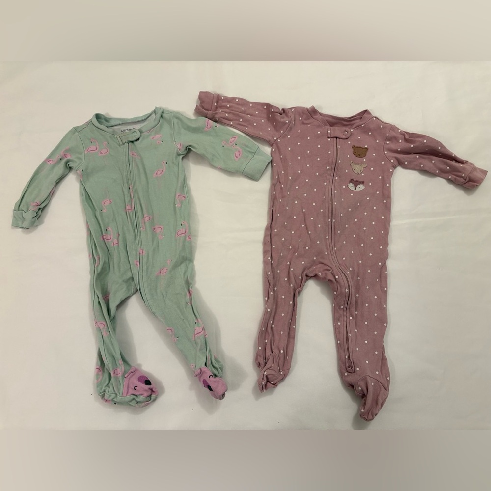 Footed sleep & play pajama set of 2, 9m, 2-way zippers baby girl - Picture 7 of 7
